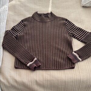 We The Free Multicolor Ruffled Mock Turtle Neck Sweater